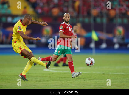 En France, le 5 juillet 2019 : La Jordanie Souleymane Adeoti du Bénin au cours de la coupe d'Afrique des Nations 2019 match entre le Maroc et le Bénin au stade Al Salam du Caire, Égypte. Ulrik Pedersen/CSM. Banque D'Images