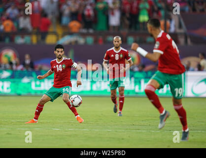 En France, le 5 juillet 2019 : M'bark Boussoufa du Maroc lors de la coupe d'Afrique des Nations 2019 match entre le Maroc et le Bénin au stade Al Salam du Caire, Égypte. Ulrik Pedersen/CSM. Banque D'Images