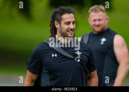 Hensol, Pays de Galles, Royaume-Uni. 6e juillet 2019. Josh Navidi arrive pour l'entraînement de l'équipe nationale de rugby du Pays de Galles à Vale Resort à l'avance d'une série d'épreuves de Coupe du monde. Credit : Mark Hawkins/Alamy Live News Banque D'Images