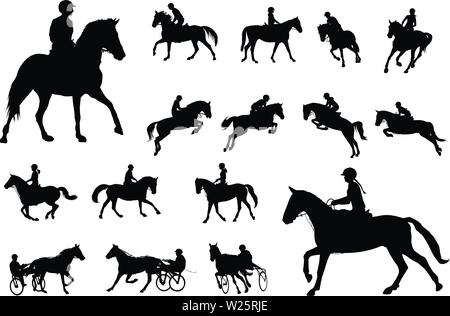 L'équitation silhouettes collection. Sports et loisirs équestres - vector silhouettes Illustration de Vecteur