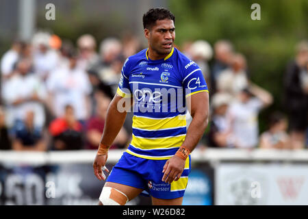 Terrain de sport, Trailfinders West Ealing, London, UK . 6 juillet 2019, Terrain de sport, Trailfinders West Ealing, Londres, Angleterre ; Super League Rugby, London Broncos contre Warrington Wolves ; Lama Tasi de Warrington Wolves : Action Crédit Plus Sport Images/Alamy Live News Banque D'Images