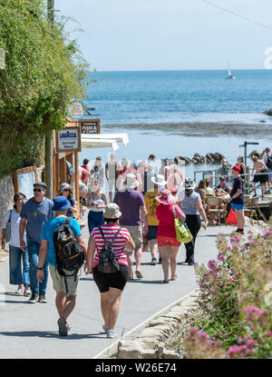 La Côte Jurassique, Lulworth, Dorset, UK. 6 juillet 2019. Des milliers de touristes font leur chemin à la plage de Lulworth Cove et Durdle Door sur la côte jurassique du Dorset. La côte a subi l'érosion de l'énorme nombre de personnes marchant sur la falaises crayeuses. Crédit : Thomas Faull/Alamy Live News Banque D'Images