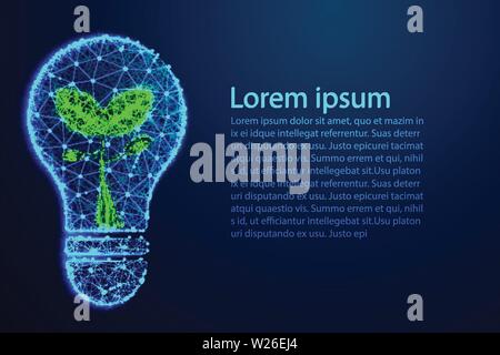 Ampoule avec plante verte sous forme de lignes. Motifs abstraits à partir de la connexion de ligne et point d'illustration vectorielle. Illustration de Vecteur