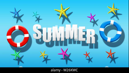 Des vacances d'été à la piscine avec Plongée Masque, palmes et d'étoiles flottant sur une surface de l'eau bleue Banque D'Images