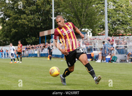 Leeds, UK. Le 06 juillet, 2019. Nethermoor Park, Guiseley, Leeds, West Yorkshire, le 6 juillet 2019. La saison pré- Friendly Guiseley AFC v Bradford City. Vaughnan James de Bradford City Crédit : Touchlinepics/Alamy Live News Banque D'Images
