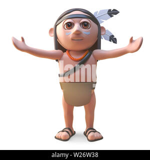 Cartoon Native American Indian avec les bras étendu, illustration 3D render Banque D'Images