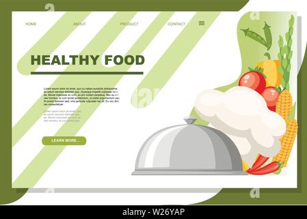 Restaurant argent blanc chapeau cloche avec le chef et les légumes télévision vector illustration sur fond vert et blanc page site web design. Illustration de Vecteur