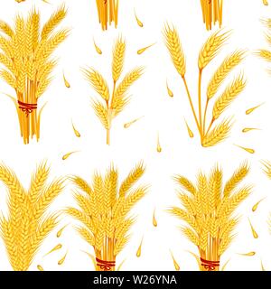 Modèle logique d'épillets jaune blé mûr et grains de blé télévision vector illustration sur fond blanc. Illustration de Vecteur