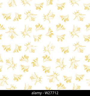 Modèle logique de l'Abeille, Sketch Vector Illustration avec des ruches de bourdons en style Vintage, dessinés à la main, jaune miel sur fond blanc Illustration de Vecteur