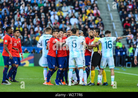 Le Brésil. 6 juillet, 2019. Jeu du match entre l'Argentine X Chili valide pour la troisième place de la Copa America 2019 de règlement des différends, dans l'arène dans Corinthiens, SÃ£o Paulo, ce samedi (06). Crédit photo : Geraldo Bubniak : Geraldo Bubniak/ZUMA/Alamy Fil Live News Banque D'Images