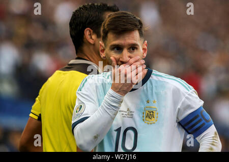 Sport Football SAO PAULO, BRÉSIL - Juillet 06, 2019 L'Argentine contre la Chili, troisième place - Corinthiens Arena Stadium, Sao Paulo, Brésil - Juillet 06, 2019. Photo : Léo Pinheiro/DiaEsportivo dans le pic : Lionel Messi de l'Argentine Banque D'Images