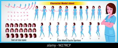 Fiche modèle de personnage Doctor femelle avec séquence d'animation du cycle de marche Illustration de Vecteur