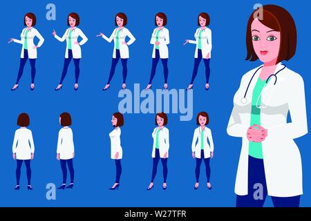 Fiche modèle et tour de table pour personnage Doctor féminin Illustration de Vecteur