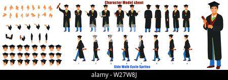 Feuille de modèle de caractère étudiant avec séquence d'animation du cycle de marche Illustration de Vecteur