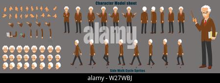 Le professeur modèle de personnage Sheetwith à pied randonnée Animation Illustration de Vecteur