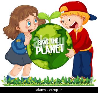 Enfants holding globe sur fond blanc illustration Illustration de Vecteur