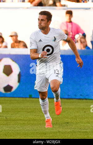 Montréal, QC, Canada. Le 06 juillet, 2019. Le milieu de terrain du Minnesota United FC Ethan Finlay (13) s'exécute sur le terrain au cours de la Minnesota United FC au jeu de l'Impact de Montréal au Stade Saputo à Montréal, QC, Canada. David Kirouac/CSM/Alamy Live News Banque D'Images