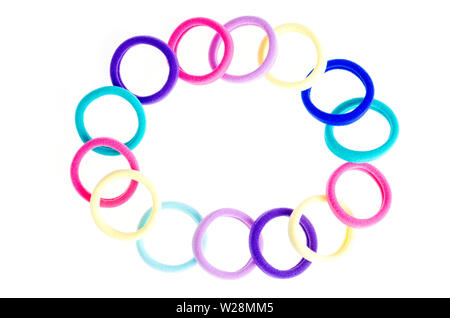 Accessoires colorés, cheveux, isolé sur blanc. Banque D'Images