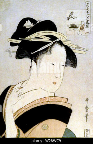 Beautés de renommée mondiale comparée à la Six poètes immortels:Takashima Hisa, par Kitagawa Utamaro, gravure sur bois, période Edo Banque D'Images