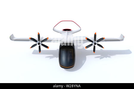 E-VTOL avion de passagers isolé sur fond blanc. Concept de mobilité urbains de voyageurs. Le rendu 3D image. Banque D'Images