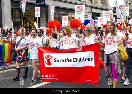 6 juillet 2019 - Save the Children à Londres Pride Parade, UK Banque D'Images