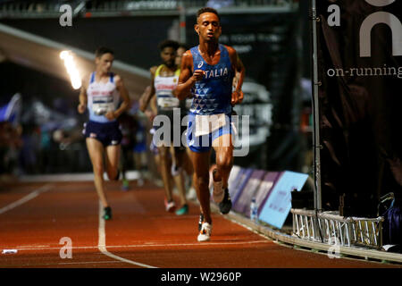 Londres, Royaume-Uni. Le 06 juillet, 2019. Yemaneberhan Crippa de l'Italie à la coupe européenne de 10 000m d'athlétisme 2019, à la colline du Parlement, piste d'athlétisme à Highgate, Londres le samedi 6 juillet 2019. veuillez noter un usage éditorial uniquement. Photos par Tom Smeeth/Andrew Orchard la photographie de sport./Alamy Live News Crédit : Andrew Orchard la photographie de sport/Alamy Live News Banque D'Images