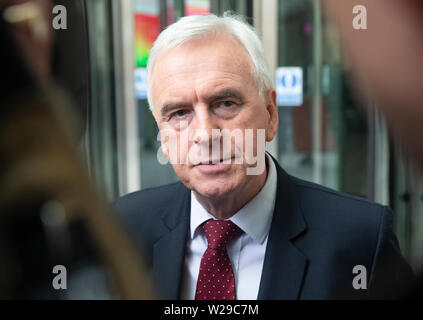 London UK. 07Th Juillet, 2019. Le poste, John McDonnell, quitte la BBC Studios après être apparu sur la 'Andrew Marr Show'. Credit : Tommy Londres/Alamy Live News Banque D'Images