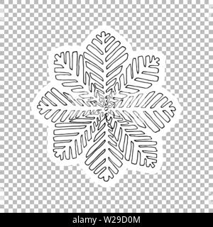 Sticker flocon vector illustration linéaire. Clipart dessinés à la main d'hiver. Autocollant noir et blanc sur fond transparent. Noël, Nouvel An decora Illustration de Vecteur