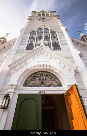 Mackinaw Island, Michigan, États-Unis - extérieur de l'église catholique historique St Anne sur l'île Mackinac. La structure actuelle a été achevée en 1874. Banque D'Images