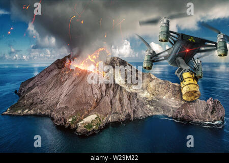 Un bourdon transporte ses marchandises dangereuses à un volcan - 3D-Illustration Banque D'Images