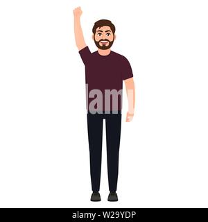 Homme barbu avec fist, guy montre protester geste, personnage de vector illustration Illustration de Vecteur