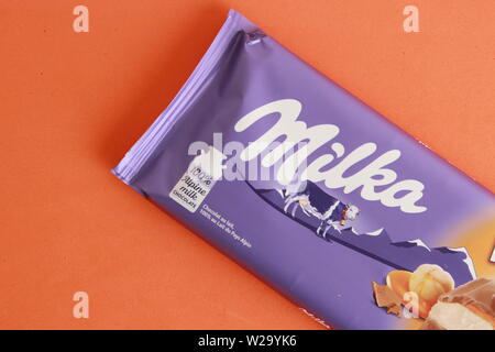 Saragosse en Espagne. 18 septembre 2018, tablette de chocolat Milka Banque D'Images