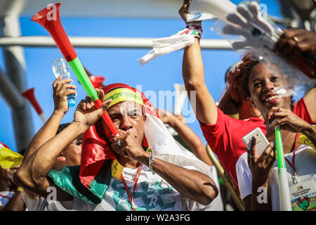 Alexandrie, Egypte. 07Th Juillet, 2019. Les partisans de Madagascar vu dans les stands avant la coupe d'Afrique des Nations 2019 ronde de 16 match de foot entre Madagascar et la RD Congo à Alexandria le stade. Credit : Omar Zoheiry/dpa/Alamy Live News Banque D'Images