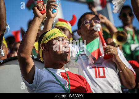 Alexandrie, Egypte. 07Th Juillet, 2019. Les partisans de Madagascar vu dans les stands avant la coupe d'Afrique des Nations 2019 ronde de 16 match de foot entre Madagascar et la RD Congo à Alexandria le stade. Credit : Omar Zoheiry/dpa/Alamy Live News Banque D'Images