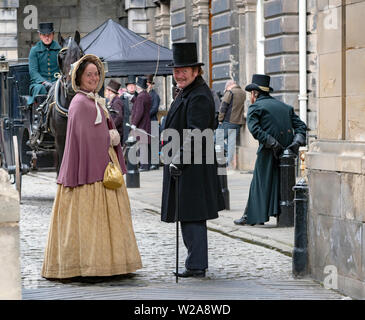 Tournage à Édimbourg de Belgravia, un prochain ITV période historique série télévisée basée sur le roman du même par Julian Fellowes. Banque D'Images