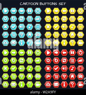 Cartoon bouton set game pack, INTERFACE GRAPHIQUE UTILISATEUR POUR gameCartoon jeu mobile jeu de boutons éléments GUI pour mobile jeux Illustration de Vecteur