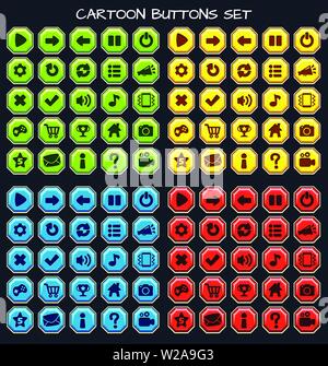 Cartoon bouton set game pack, INTERFACE GRAPHIQUE UTILISATEUR POUR gameCartoon jeu mobile jeu de boutons éléments GUI pour mobile jeux Illustration de Vecteur