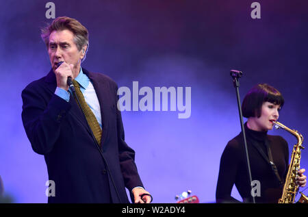 Bryan Ferry effectuant à l'heure d'été britannique à Hyde Park, Londres. Banque D'Images