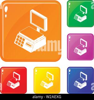 Les échelles du marché icons set vector color Illustration de Vecteur