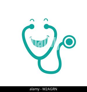 Cute smiling smiley, stéthoscope Cardiologie clinique et le pictogramme. Vector illustration isolé sur fond blanc Illustration de Vecteur