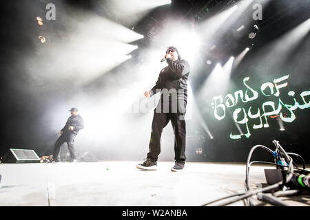 Roskilde, Danemark. 07Th Juillet, 2019. Roskilde, Danemark. Juillet 07th, 2019. Le groupe de hip-hop américain Cypress Hill effectue un concert live au cours de la Danish music festival Festival de Roskilde en 2019. Ici le rappeur B-Real est vu sur scène. (Photo crédit : Gonzales Photo/Alamy Live News Banque D'Images