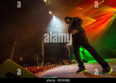 Roskilde, Danemark. 07Th Juillet, 2019. Roskilde, Danemark. Juillet 07th, 2019. Le groupe de hip-hop américain Cypress Hill effectue un concert live au cours de la Danish music festival Festival de Roskilde en 2019. Ici le rappeur B-Real est vu sur scène. (Photo crédit : Gonzales Photo/Alamy Live News Banque D'Images