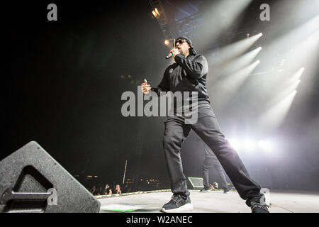 Roskilde, Danemark. 07Th Juillet, 2019. Roskilde, Danemark. Juillet 07th, 2019. Le groupe de hip-hop américain Cypress Hill effectue un concert live au cours de la Danish music festival Festival de Roskilde en 2019. Ici le rappeur B-Real est vu sur scène. (Photo crédit : Gonzales Photo/Alamy Live News Banque D'Images