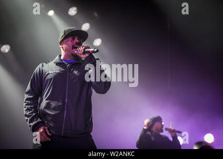 Roskilde, Danemark. 07Th Juillet, 2019. Roskilde, Danemark. Juillet 07th, 2019. Le groupe de hip-hop américain Cypress Hill effectue un concert live au cours de la Danish music festival Festival de Roskilde en 2019. Ici le rappeur Sen Dog est vu sur scène. (Photo crédit : Gonzales Photo/Alamy Live News Banque D'Images