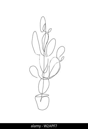 dessin abstrait d'une plante de maison succulente de cactus, oeuvre d'art de plantes pour usage privé, commercial et éditorial. Dessin abstrait d'une ligne cact Banque D'Images