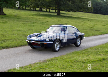 1972 70s Blue Triumph GT6; historics, vintage Motors et collectibles Leighton Hall collection de transport de voitures et véhicules anciens combattants d'antan. Banque D'Images