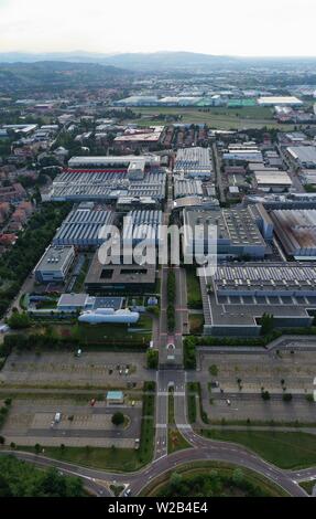 Maranello, Modena, Italie - vue aérienne du complexe de salles de Banque D'Images