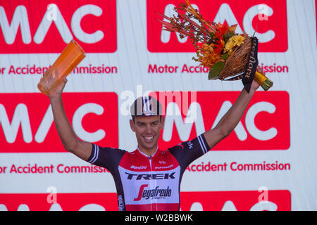 ADELAIDE, AUSTRALIE - 20 janvier. Richie Porte de l'Australie et l'Trek-Segafredo célèbre remportant l'étape 6 de McLaren Vale à Alan Jaume & Fils Hill Banque D'Images