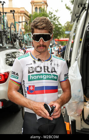 ADELAIDE, AUSTRALIE - 16 janvier. Peter Sagan de Slovaquie et BORA-hansgrohe avant l'étape 2 de la société Norwood à Angaston. Banque D'Images