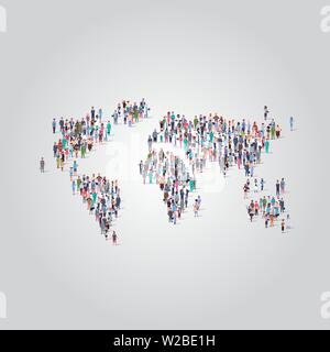 Les gens foule qui s'amassait dans la forme d'une icône mondiale de la communauté médias sociaux travel concept emploi différent groupe des salariés l'article complet ensemble Illustration de Vecteur